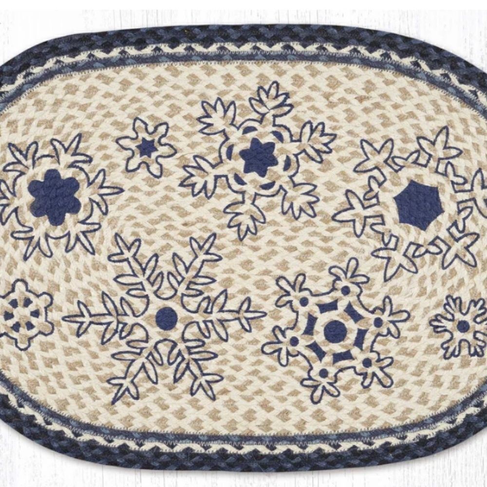 Snowflakes Hand Stenciled Door Mat New Jute Braided Throw Rug Holiday 20x30 in…